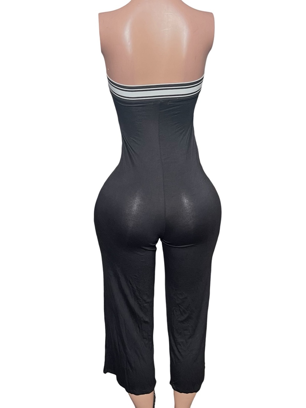 Strapless Black Jumpsuit with White Stripe - Picture 3 of 3